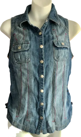 00s 00’s Front Button Blue Denim Vest By Dollhouse