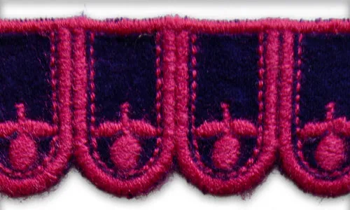 1 3/4" Hot Pink Berries Embroidered Cotton Velvet Trim