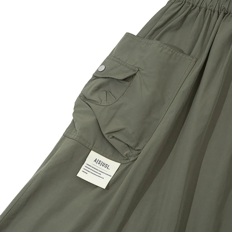 A[S]USL BELTED NYLON FLARE SKIRT-LIGHT OLIVE