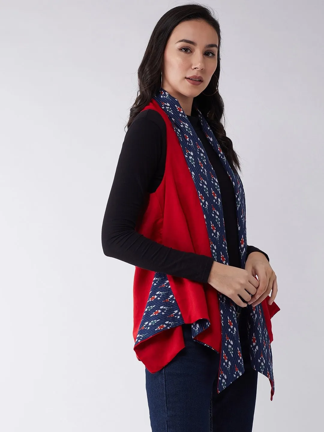 Blue Kantha Ikkat Reversible Shrug