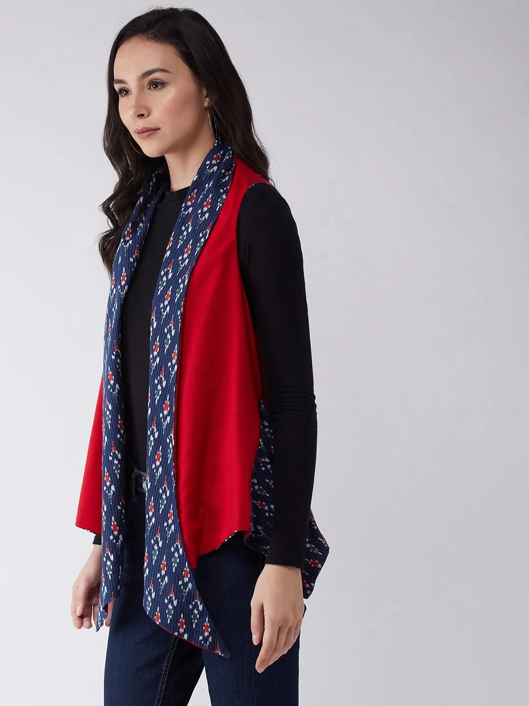 Blue Kantha Ikkat Reversible Shrug