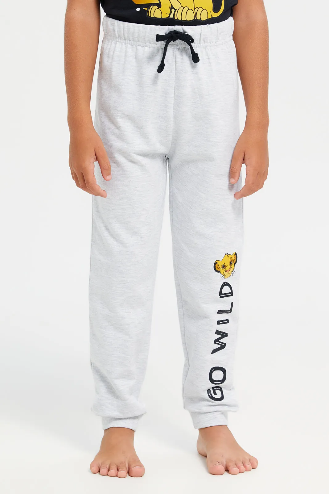 Boys Black And Grey Lion King Printed Pyjama Set (2 Piece)