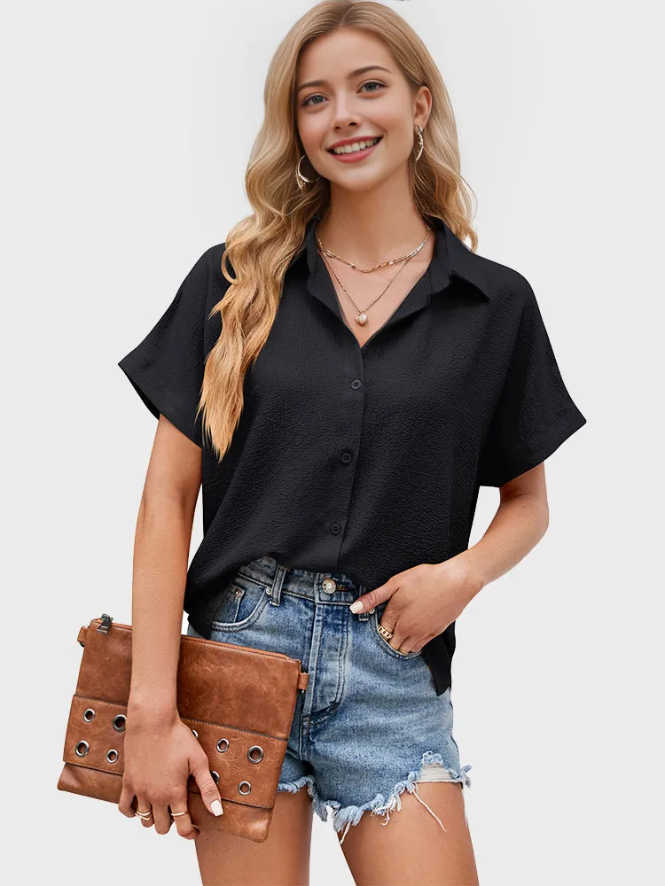 Bubble Wrinkle Loose V-neck Shirt