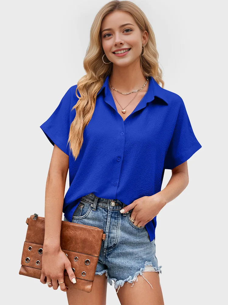 Bubble Wrinkle Loose V-neck Shirt