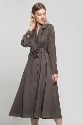 Buff Grey Double Breasted Long Coat Dress