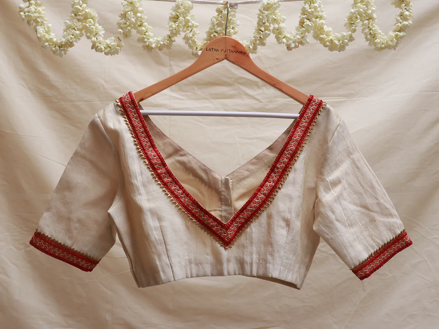 Cream, tissue, Hand embroidery blouse