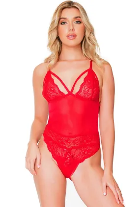 Crotchless Red Open Cup Lace Teddy Lingerie