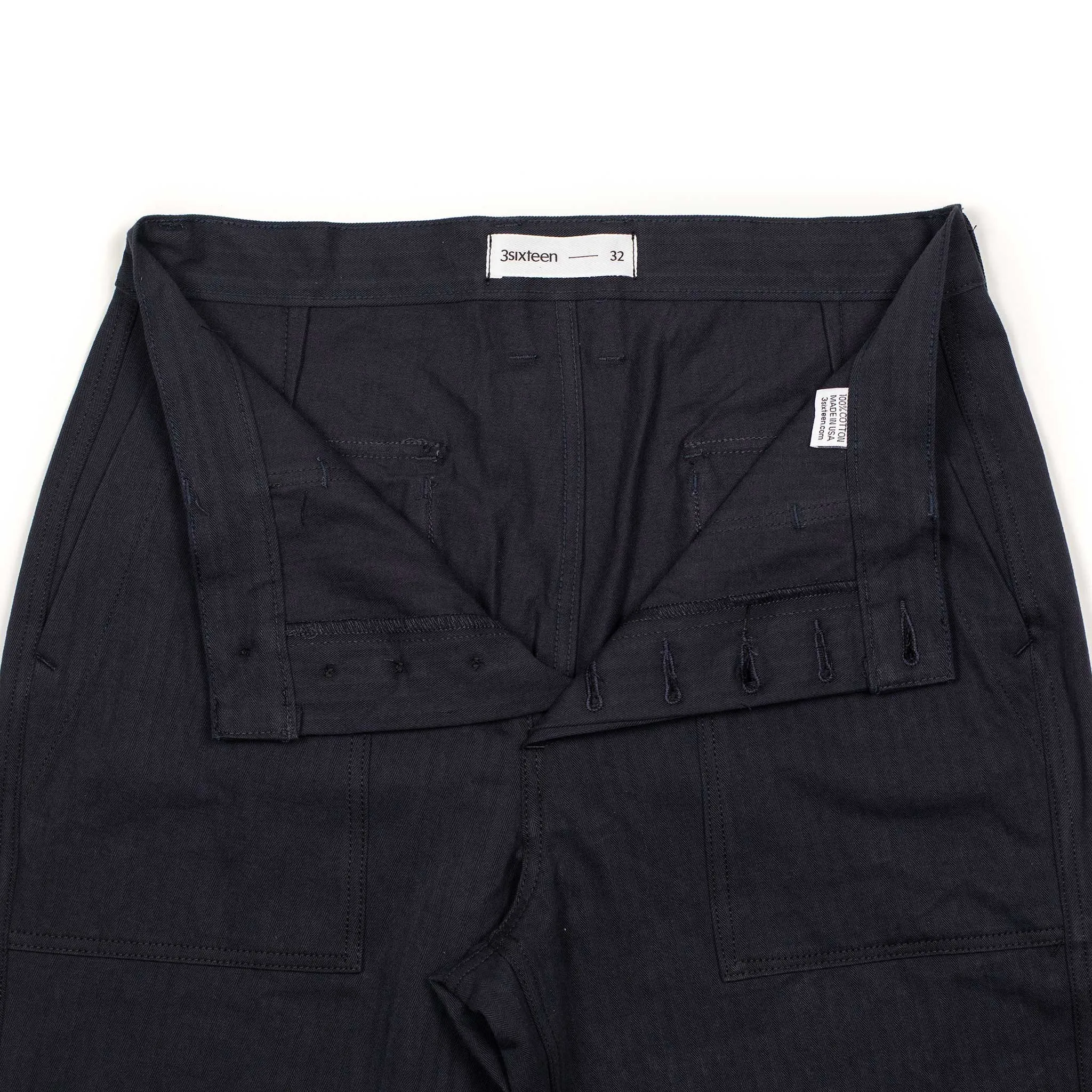 Fatigue pants in midnight blue washed cotton herringbone twill