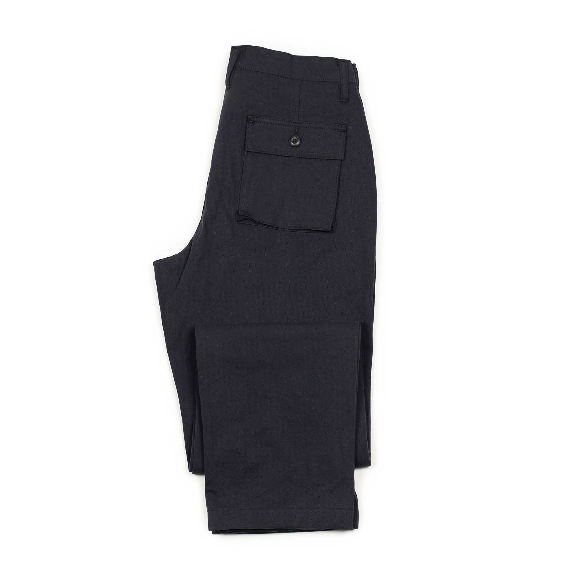 Fatigue pants in midnight blue washed cotton herringbone twill