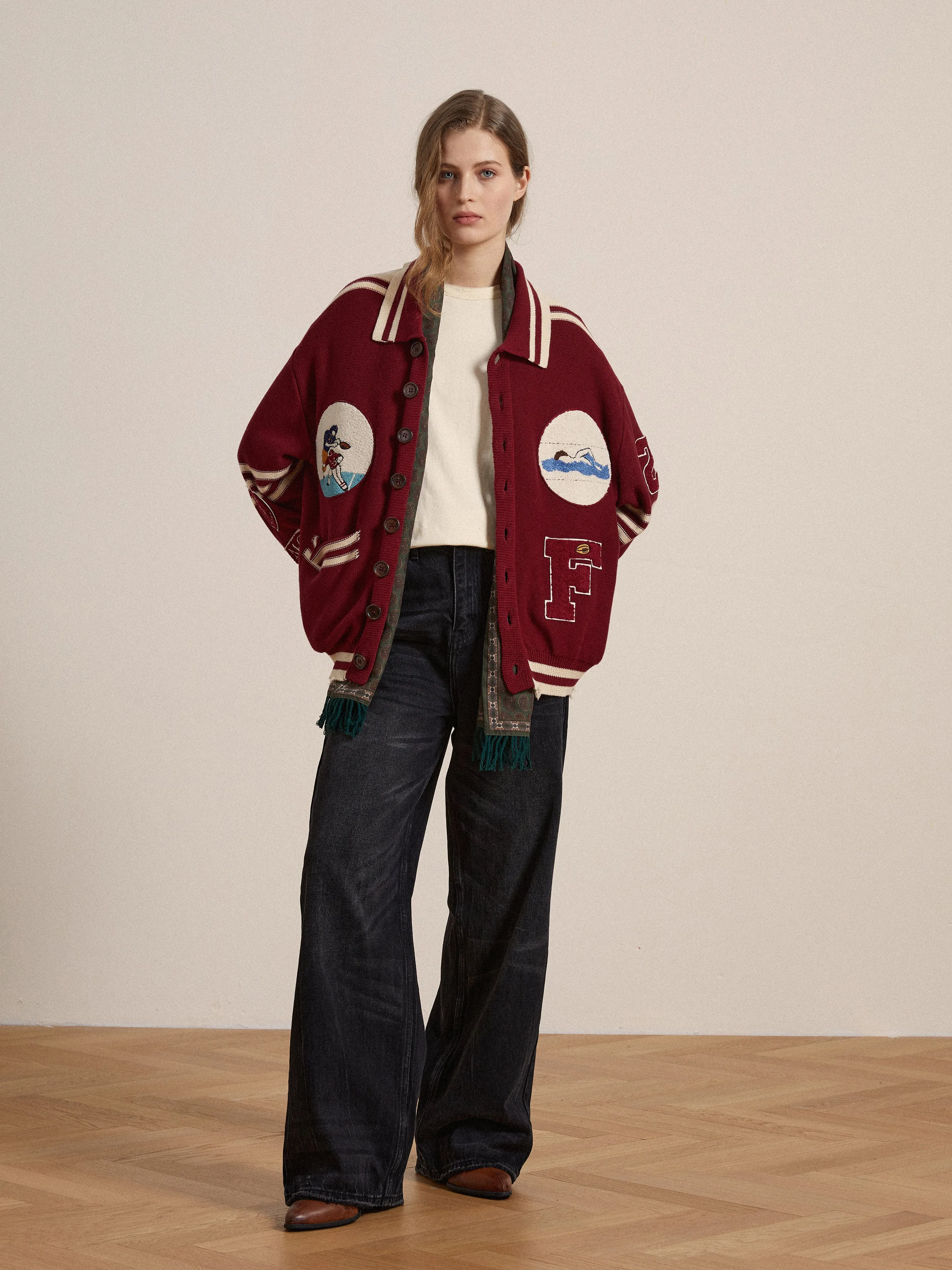 Fin Varsity Patch Collared Cardigan