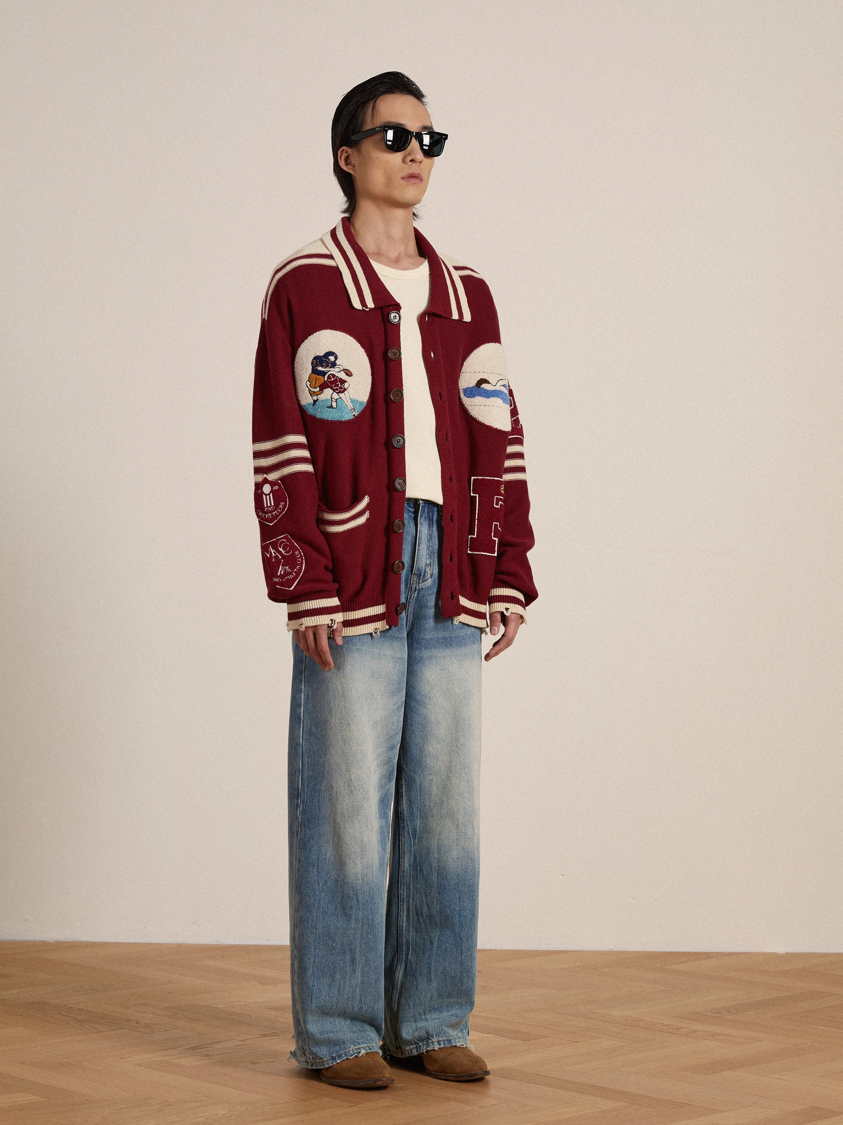 Fin Varsity Patch Collared Cardigan