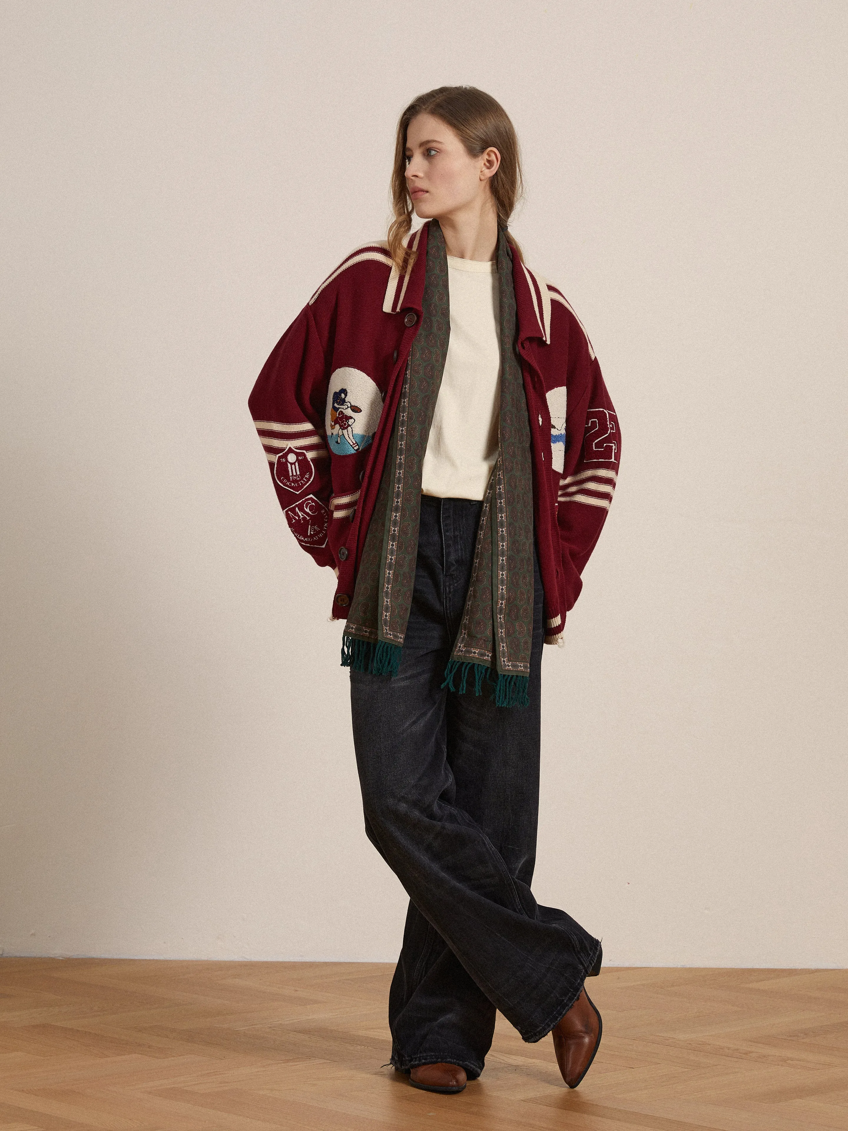 Fin Varsity Patch Collared Cardigan