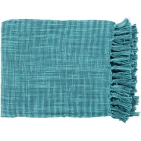 Fringed Teal Cotton Throw  tor001