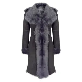 Grey 3/4 Length Women's Suede Luxury Toscana Sheepskin Coat