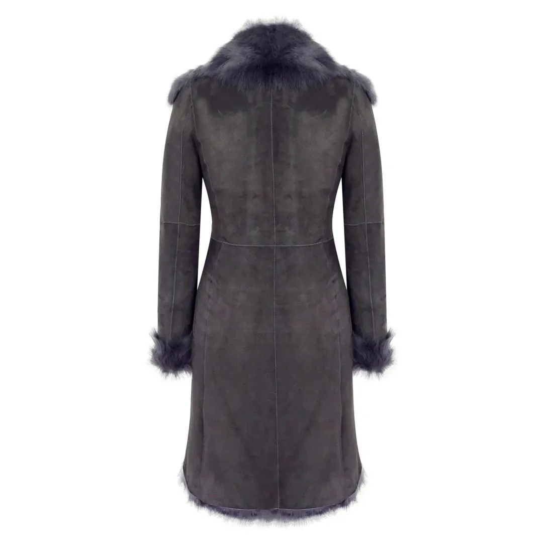 Grey 3/4 Length Women's Suede Luxury Toscana Sheepskin Coat