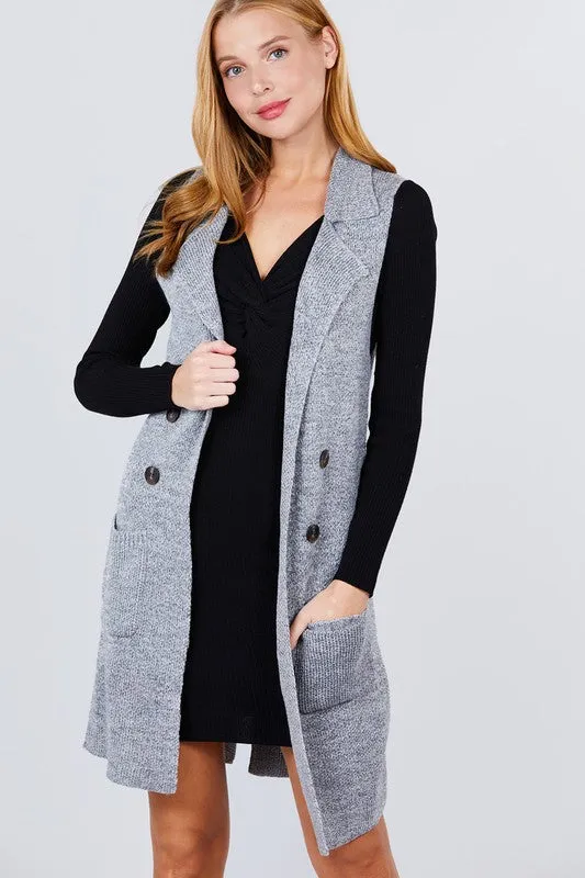 ISOLDE SLEEVELESS NOTCHED COLLAR LONG SWEATER VEST