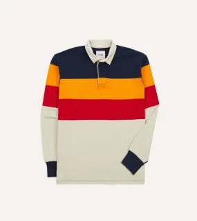 Navy, Yellow and Red Block Stripe Cotton Rugby Shirt