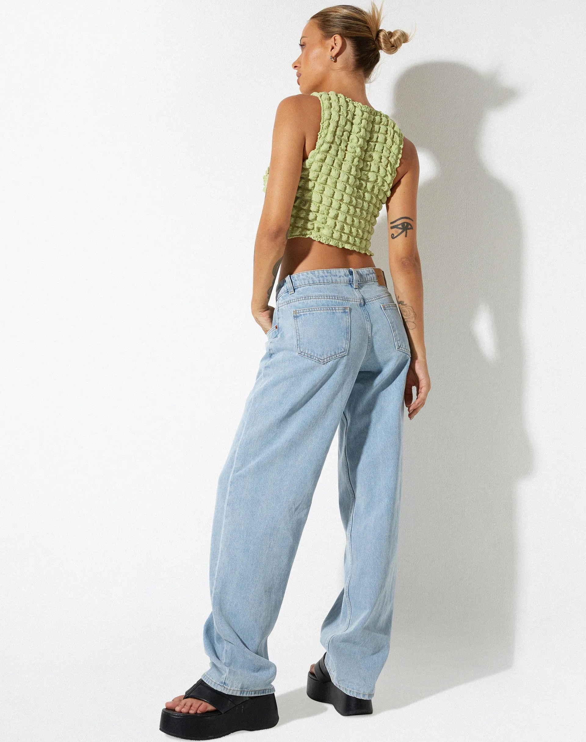 Neno Crop Top in Big Bubble Jersey Pastel Lime