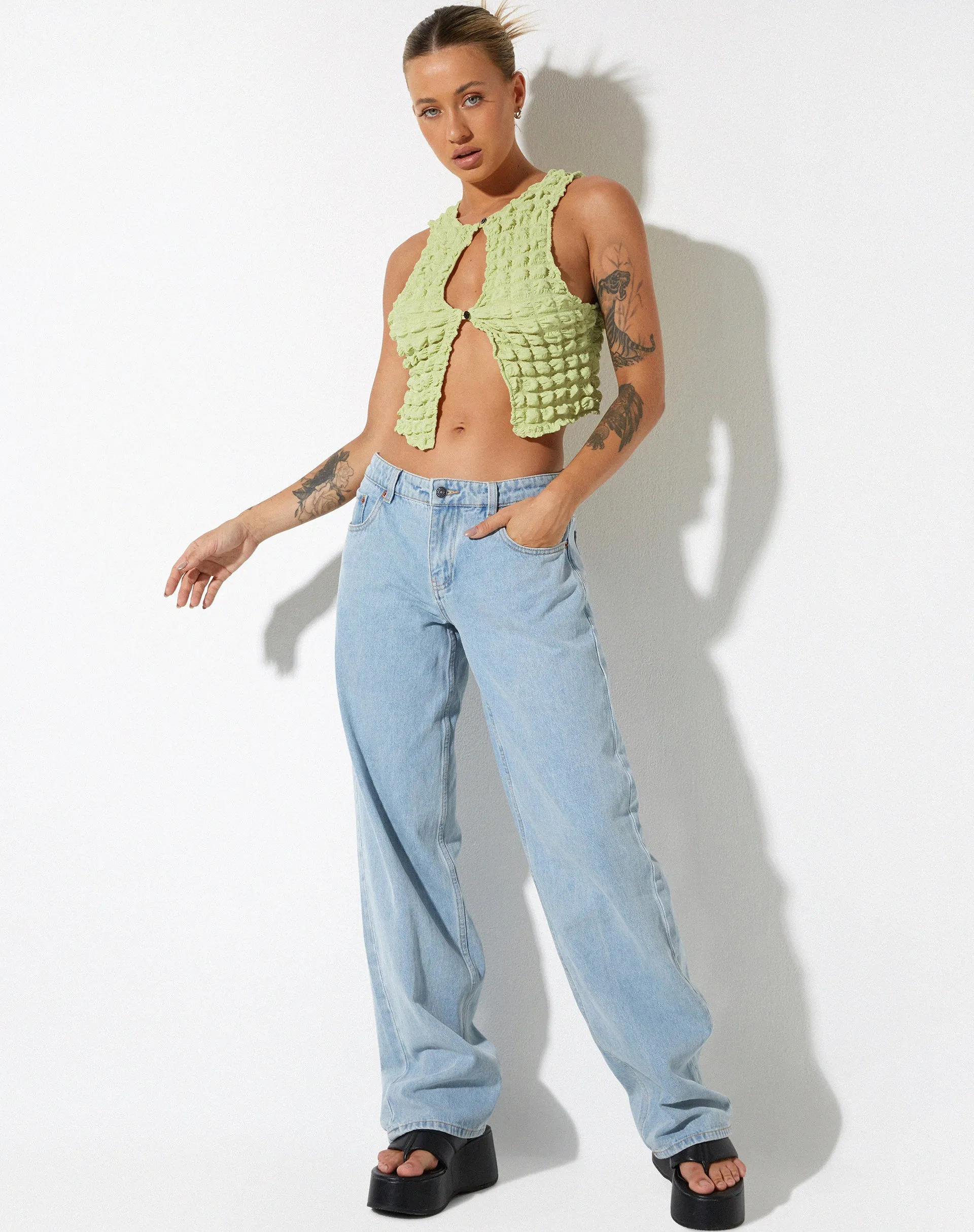 Neno Crop Top in Big Bubble Jersey Pastel Lime