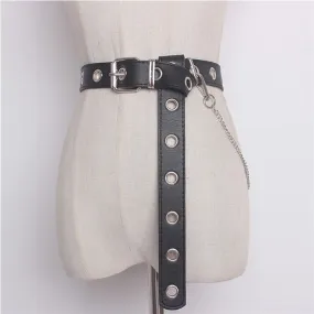 Newest Design Detachable Waist Belt Chain Punk Hip-hop Trendy Women Belts Lady Fashion silver Pin Buckle leather Waistband Jeans