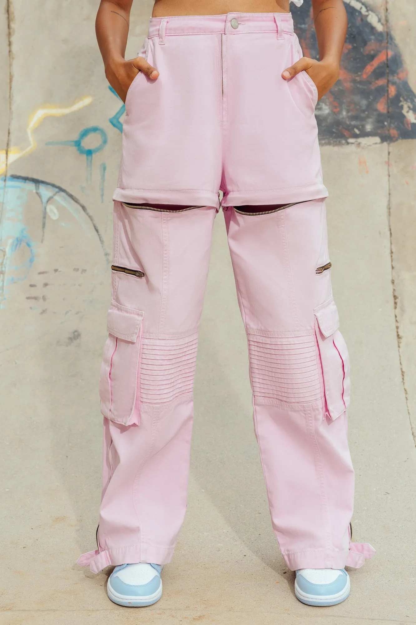 Pink Detachable Cargo Jeans