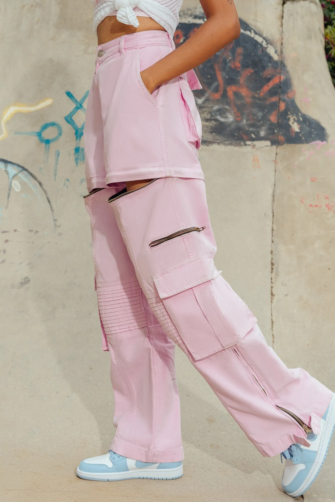 Pink Detachable Cargo Jeans