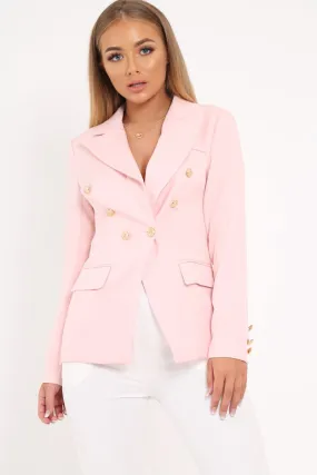 Pink Double Gold Button Blazer - Meka