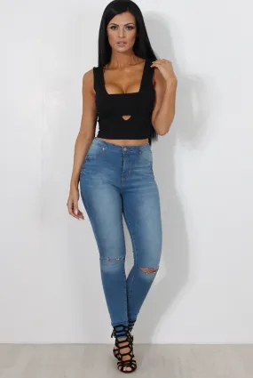 Raina Black Cut Out Crop Top